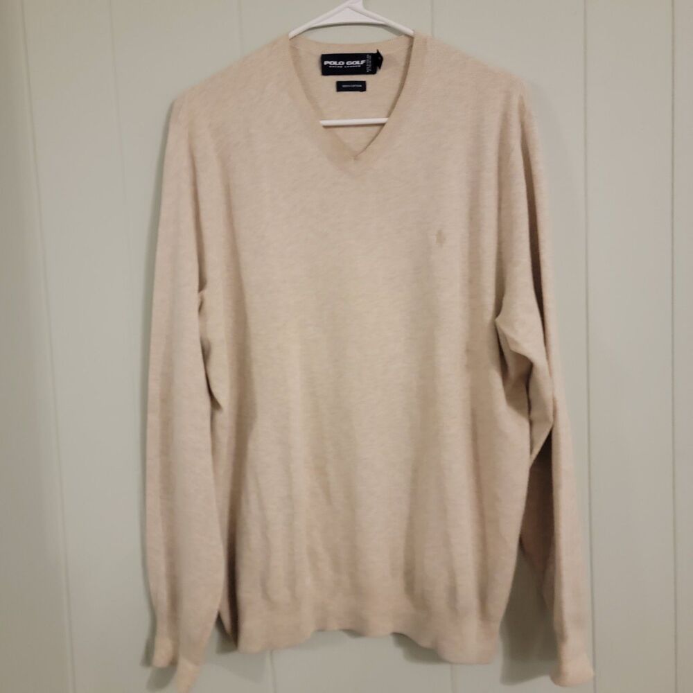 Vintage Polo Ralph Lauren Golf Mens Sweater Size Large Beige Preppy Quiet Luxury